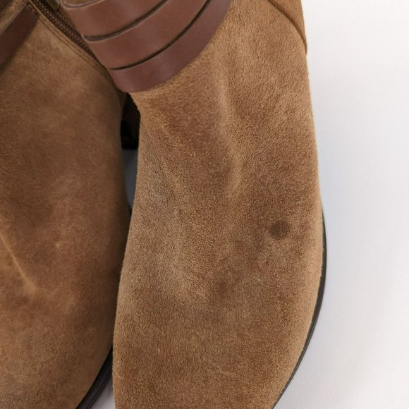 Clarks Gelata Ankle Booties 8 Sienna Brown Suede Leather Triple Buckle Side Zip - Picture 6 of 13
